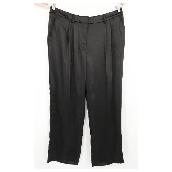 Vince Camuto Dress Pants Black Wide Leg Front Pleat Satin Trouser Pant Size 14W - Picture 2 of 16